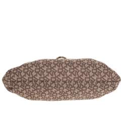 Pre Owned DKNY Beige/Brown Signature Canvas and Leather Kisslock Frame Clutch