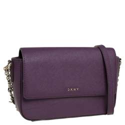 Pre Owned حقيبة كتف دي كي أن واي سلسلة قلاب جلد بنفسجي