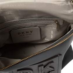Pre Owned DKNY Grey Leather Tilly Stacked Logo Backpack