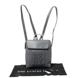 Pre Owned DKNY Grey Leather Tilly Stacked Logo Backpack