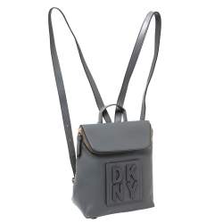 Pre Owned DKNY Grey Leather Tilly Stacked Logo Backpack
