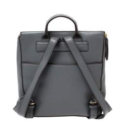 Pre Owned DKNY Grey Leather Tilly Stacked Logo Backpack