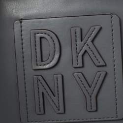 Pre Owned DKNY Grey Leather Tilly Stacked Logo Backpack