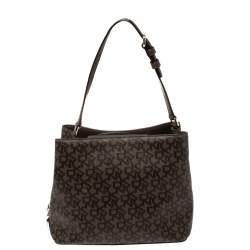 Pre Owned Dkny Brown/Beige Signature Coated Canvas Bryant Bucket Bag