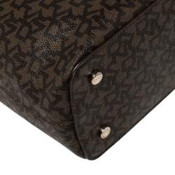 Pre Owned Dkny Brown/Beige Signature Coated Canvas Bryant Bucket Bag