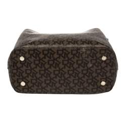 Pre Owned Dkny Brown/Beige Signature Coated Canvas Bryant Bucket Bag
