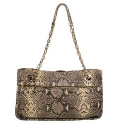 DKNY Beige/Black Snakeskin Embossed Leather  Chain Shoulder Bag