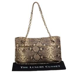 DKNY Beige/Black Snakeskin Embossed Leather  Chain Shoulder Bag