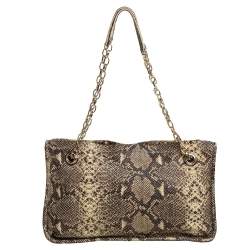 DKNY Beige/Black Snakeskin Embossed Leather  Chain Shoulder Bag