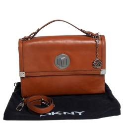 Pre Owned Dkny Tan Leather Flap Top Handle Bag
