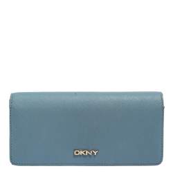 DKNY Blue/Beige Saffiano Leather Flap Continental Wallet