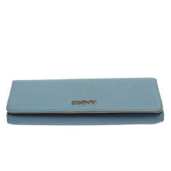 DKNY Blue/Beige Saffiano Leather Flap Continental Wallet