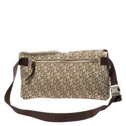 Pre Owned Dkny Brown/Beige Monogram Canvas and Leather Trim Belt Bag