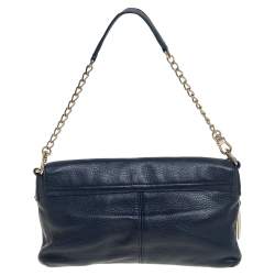 Pre Owned حقيبة كتف دي كيه إن واي جلد أزرق قلاب بسلسلة