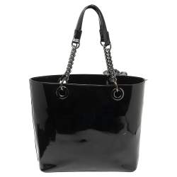 مملوكة مسبقًا Dkny Black Patent Leather Chain Shopper Tote