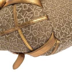 Pre Owned DKNY Gold/Beige Signature Fabric and Leather Satchel