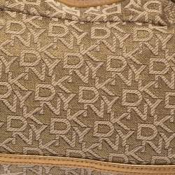 Pre Owned DKNY Gold/Beige Signature Fabric and Leather Satchel