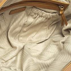 Pre Owned DKNY Gold/Beige Signature Fabric and Leather Satchel