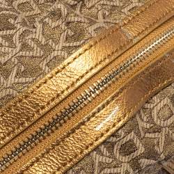 Pre Owned DKNY Gold/Beige Signature Fabric and Leather Satchel