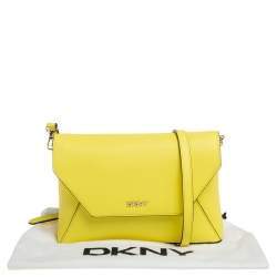 Pre Owned DKNY Yellow Leather Bryant Park Envelope Crossbody Bag