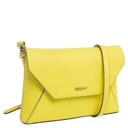 Pre Owned DKNY Yellow Leather Bryant Park Envelope Crossbody Bag