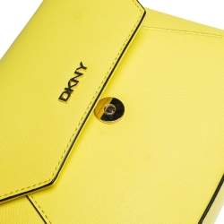 Pre Owned DKNY Yellow Leather Bryant Park Envelope Crossbody Bag