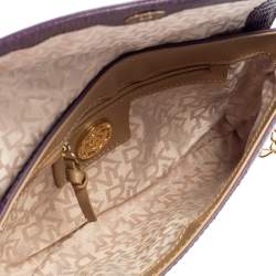 Pre Owned DKNY Purple Lizard Embossed Leather Flap Chain Clutch