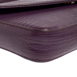 Pre Owned DKNY Purple Lizard Embossed Leather Flap Chain Clutch