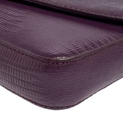 Pre Owned DKNY Purple Lizard Embossed Leather Flap Chain Clutch