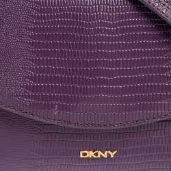 Pre Owned DKNY Purple Lizard Embossed Leather Flap Chain Clutch