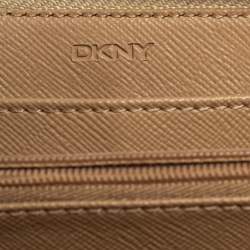 Pre Owned Dkny Metallic Beige Leather Zip Around Wallet