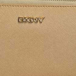 Pre Owned Dkny Metallic Beige Leather Zip Around Wallet