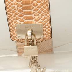 Pre Owned DKNY Beige PVC and Python Embossed Leather Elissa Clear Top Handle Bag