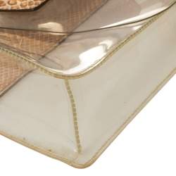 Pre Owned DKNY Beige PVC and Python Embossed Leather Elissa Clear Top Handle Bag