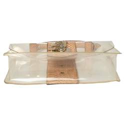 Pre Owned DKNY Beige PVC and Python Embossed Leather Elissa Clear Top Handle Bag