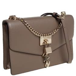 DKNY Dark Beige Leather Padlock Flap Shoulder Bag