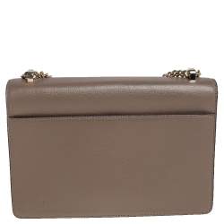 DKNY Dark Beige Leather Padlock Flap Shoulder Bag