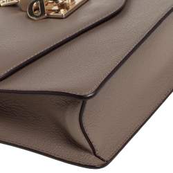 DKNY Dark Beige Leather Padlock Flap Shoulder Bag