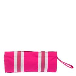 Pre Owned Dkny Pink/White Logo Stripe Nylon Wristlet Pouch