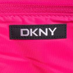 Pre Owned Dkny Pink/White Logo Stripe Nylon Wristlet Pouch