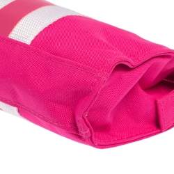 Pre Owned Dkny Pink/White Logo Stripe Nylon Wristlet Pouch