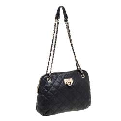 Pre Owned حقيبة كتف دي كي أن واي قبة جلد مبطنة أسود