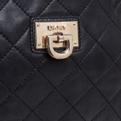 Pre Owned حقيبة كتف دي كي أن واي قبة جلد مبطنة أسود