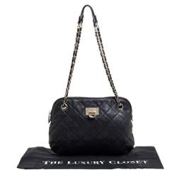 Pre Owned حقيبة كتف دي كي أن واي قبة جلد مبطنة أسود