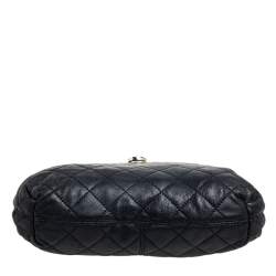 Pre Owned حقيبة كتف دي كي أن واي قبة جلد مبطنة أسود