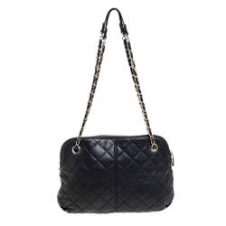 Pre Owned حقيبة كتف دي كي أن واي قبة جلد مبطنة أسود