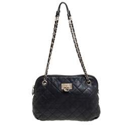 Pre Owned حقيبة كتف دي كي أن واي قبة جلد مبطنة أسود