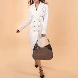 Pre Owned  Dkny Brown Leather And Canvas Monogram Hobo