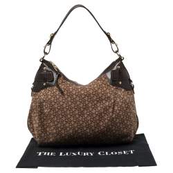 Pre Owned  Dkny Brown Leather And Canvas Monogram Hobo