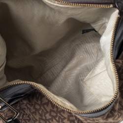 Pre Owned  Dkny Brown Leather And Canvas Monogram Hobo